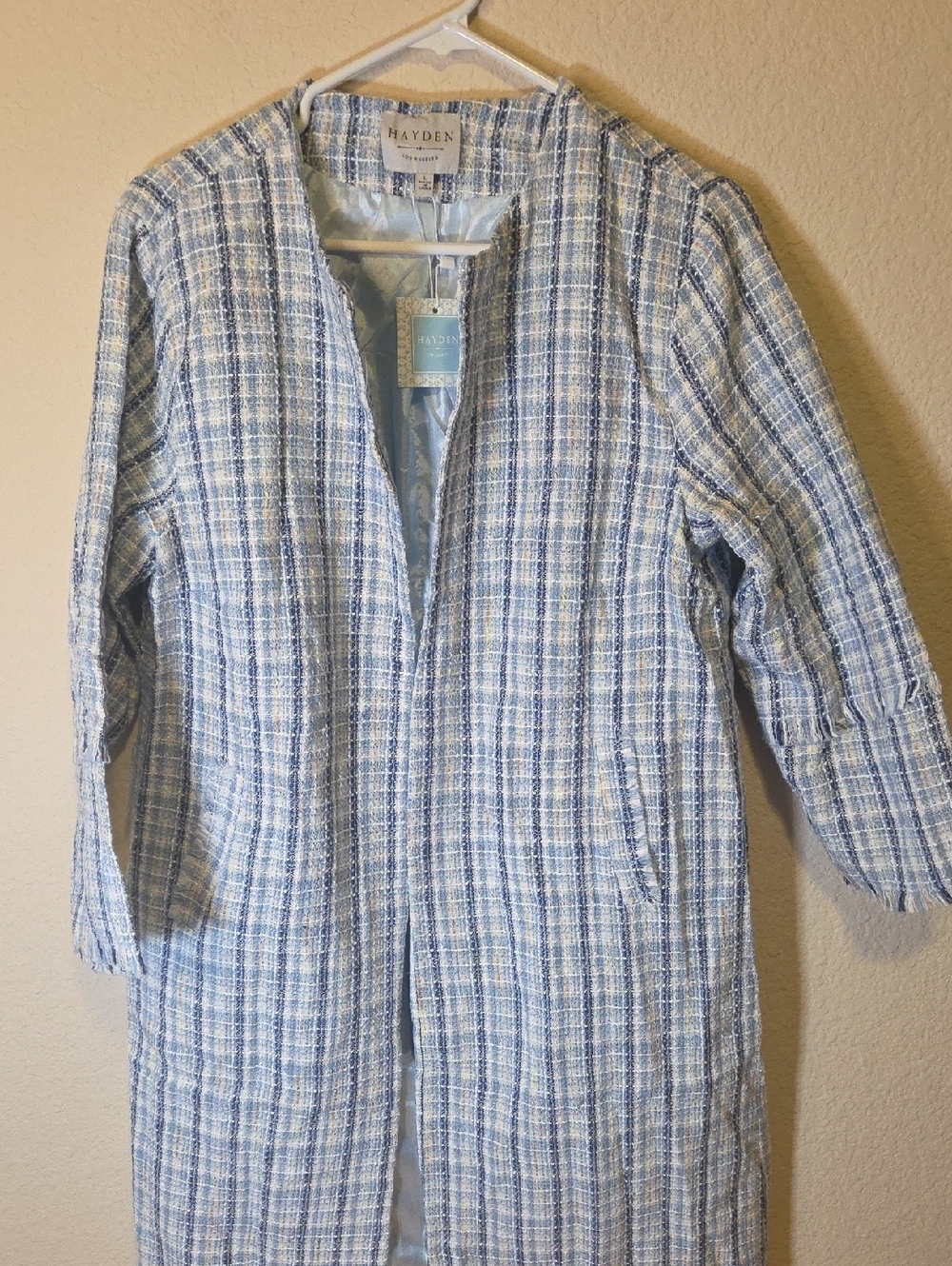Hayden Pale Blue and White Tweed Longline Coat